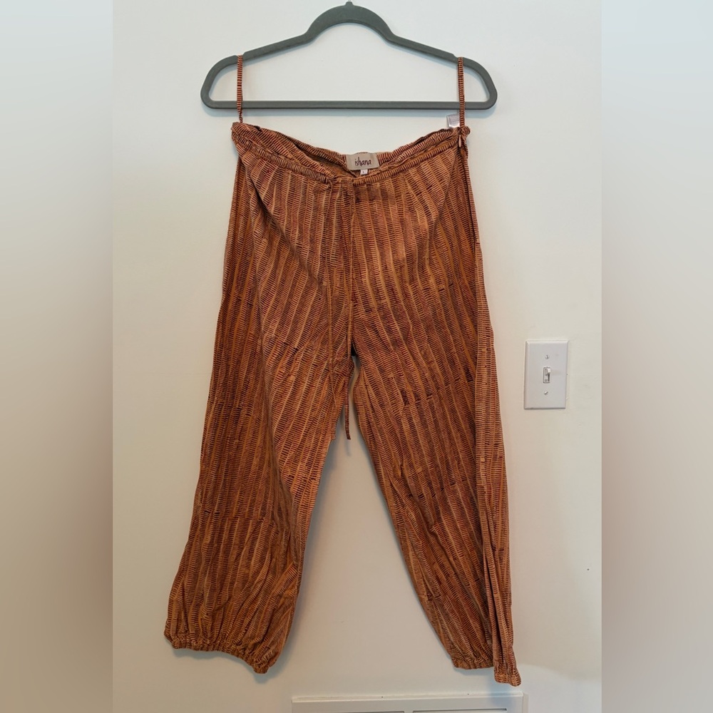SHAN Textured Tan and Brown Pants